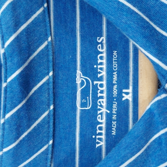 Vineyard Vines Blue White Striped Polo Whale Logo Shirt Two Button Pima Size XL - Picture 3 of 11
